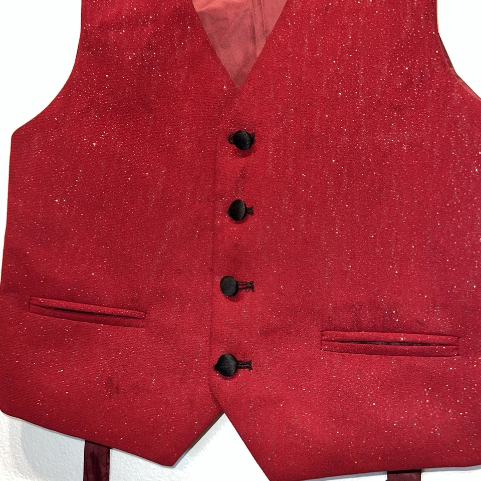 Conjunto de chaqueta y chaleco de esmoquin rojo brillante para niños World of USA vacaciones formales talla 8 Foto 4 de 4
