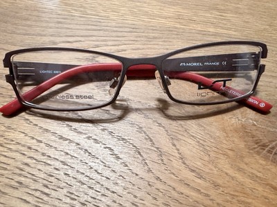 Morel LIGHTEC 6861L Black/Red Stainless Steel Full Rim Unisex Eyeglasses