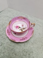 Royal Sealy Lusterware Pink Rose Gold Trim Small Teacup and Saucer
