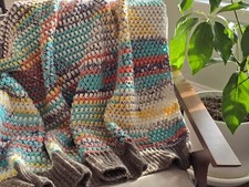 New Handmade Afghan Lap Blanket Ribbed Southwestern Colors 50x46 Easy Care