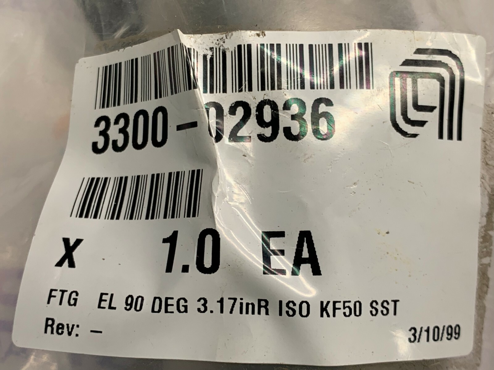 NEW AMAT 3300-02936 Applied Materials FTG EL 90 DEG 3.17"R ISO KF50 SST