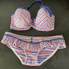 Ladies Blue Pink Stripe Floozie Frost French Bikini Size 12 Bottoms 32E Top