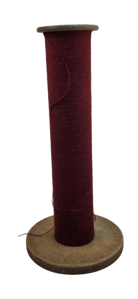 Vintage Spinning Machine Textile Spool Bobbin With Burgundy Thread Yarn 13x6 inc - Image 2 of 4