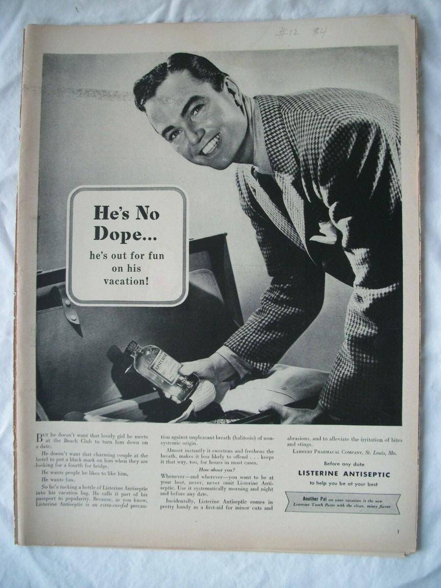 listerine cigarettes 1948 VTG Orig Magazine Ad LISTERINE Antiseptic He's No Dope He's Out For  Fun
