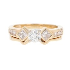 .89ctw Diamond Solitaire w/ Accents Wedding Set Rings 14k Yellow Gold Size 6.25