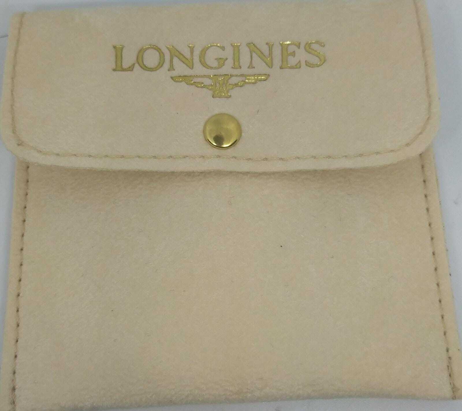 Bolsa para Relojes Bolsillo Longines 10X10cm Beige con la Escritura Oro Tachón