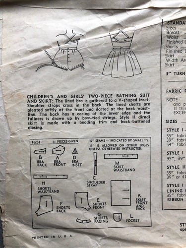 vintage SIMPLICITY swimsuit BATHING SUIT swimming costume sewing pattern 1651 - Picture 3 of 5