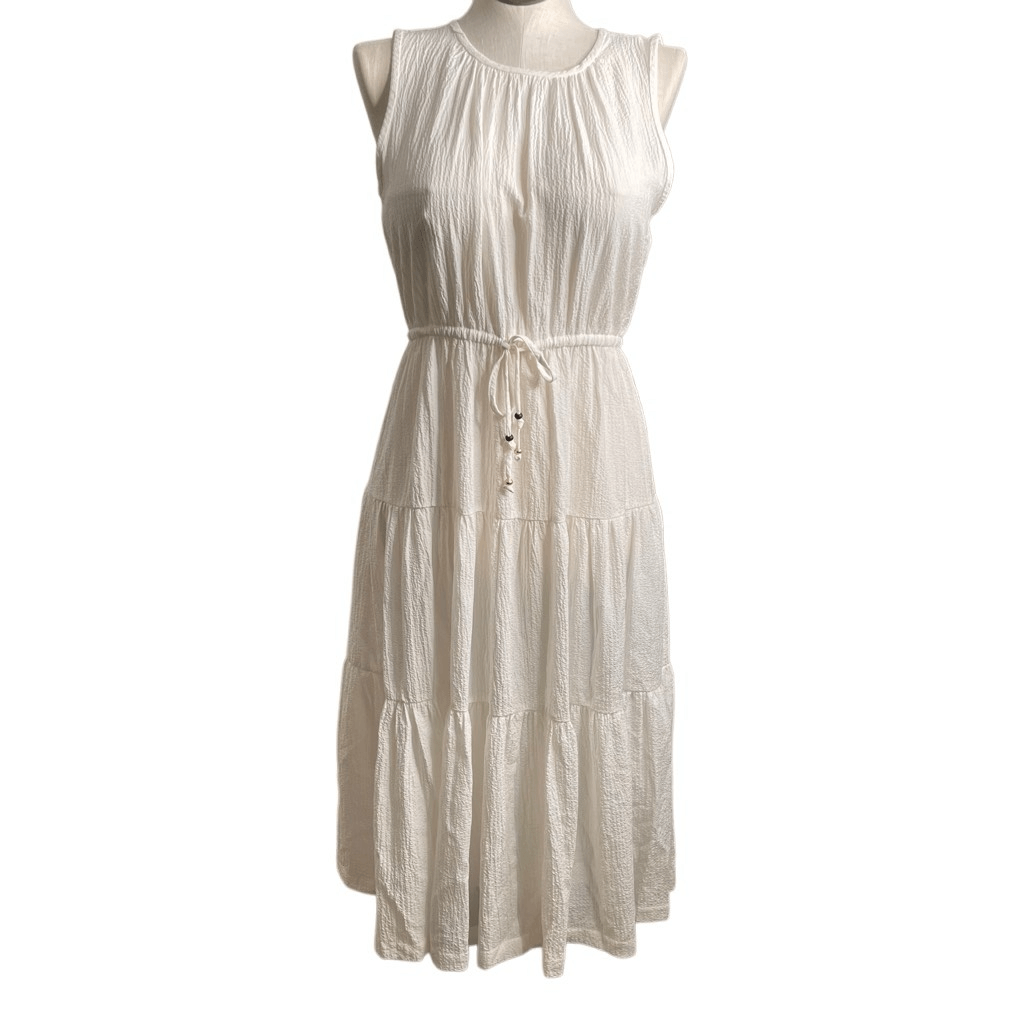 Calvin Klein Womens White Crinkled Tiered Midi Dress 10 Fit & Flare  Minimalist | eBay