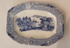 ANTIQUE STAFFORDSHIRE BLUE TRANSFERWARE CHILDS DOLL TOY MINIATURE platter 5 1/8"