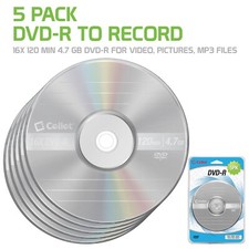 Cellet 5-Pack DVD R 4.7GB 16X Optical Recordable Media Blank Disc