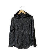 Eddie Bauer heathered black hooded zip up fitted fleece jacket Size-L