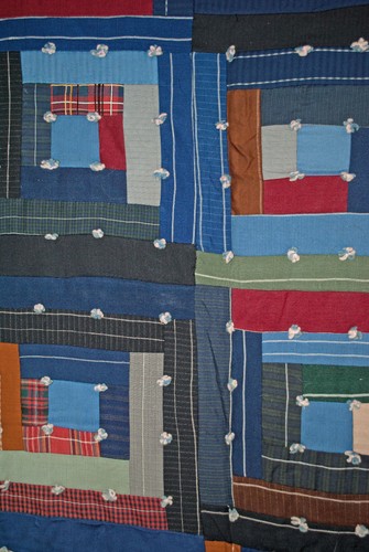 Antique Log Cabin Quilt, Tied Straight Furrow Pattern, Hand Stitched - Picture 6 of 8