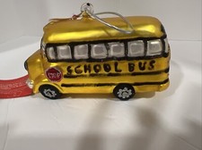 Department 56 Large Hand Painted BIG Handblown Mercury Glass School Bus Ornament