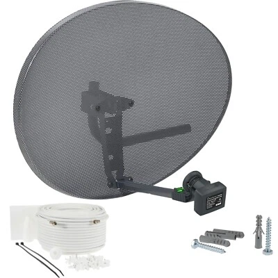 SSM Antena parabólica de 80cm Zona 2, Quad LNB + 5m blanco Single RG6 Kit para Sky Freesat
