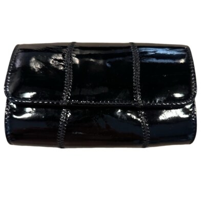 Saks Fifth Avenue X Carlos Falchi Womens Black Magnet Clutch Bag Makeup Bag