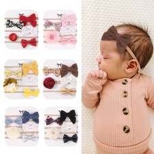 5pc set baby headbands 3-6month bow hairbands elastic stretchy soft infant gift