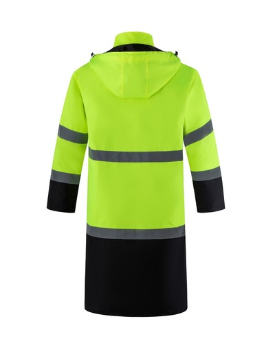 Men's Hi-Vis Long Safety Raincoat Reflective Waterproof Rain Coat Hooded S-2XL - Picture 2 of 7