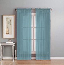 2 Piece Fully Stitched Sheer Voile Window Panel Curtain Drape Set