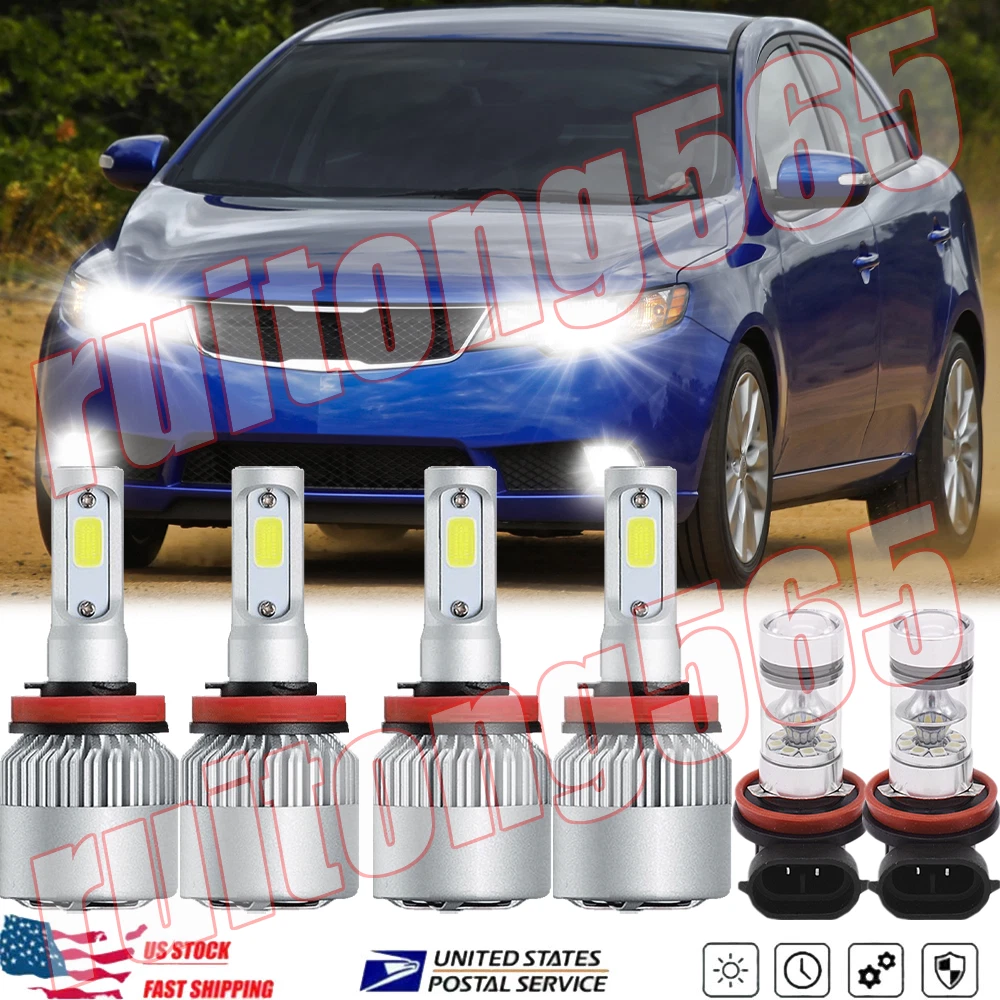 FOR Kia Forte 2010-2015 2016 LED Headlight High/Low Beam + Fog Light Bulbs Kit