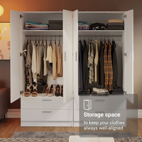 Madesa 4 Doors 4 Drawers Storage Cabinet Wardrobe Shelves Hanging Space 63 Inch - Picture 16 of 22