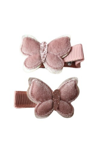 NEW 3.5cm Pink Double Layered Velvet Glitter Butterfly Hair Beak Clip Slide