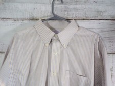 Brooks Brothers Non-Iron Blue  Mustard Striped Cotton Button Down Shirt 17 34
