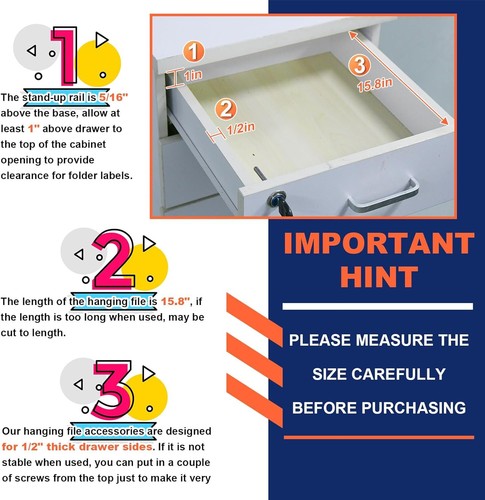 4 Pieces Hanging File Rails PVC Drawer Black 16 Inch File Cabinet Rails for Hang - Picture 3 of 11