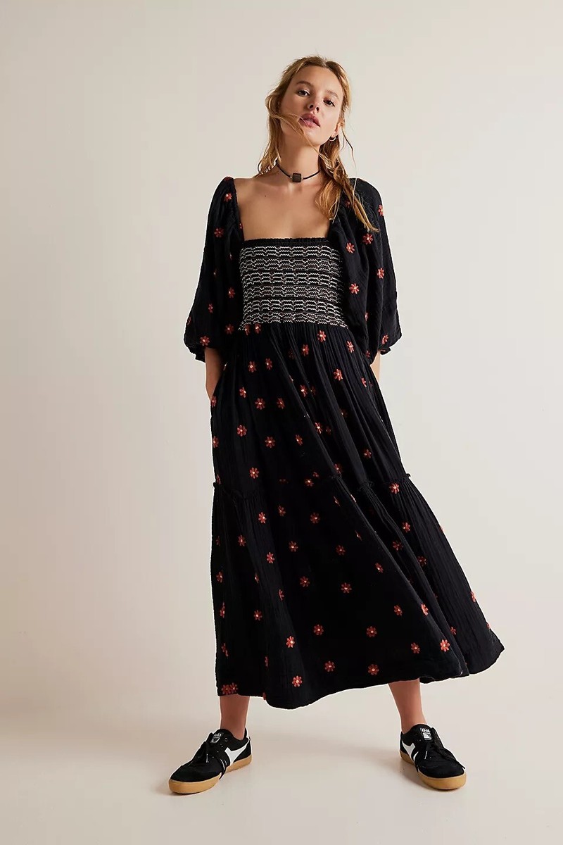 green emerald velvet dress FREE PEOPLE Maxi BLUEBELL Patchwork Tiered Dress – Silver Accents