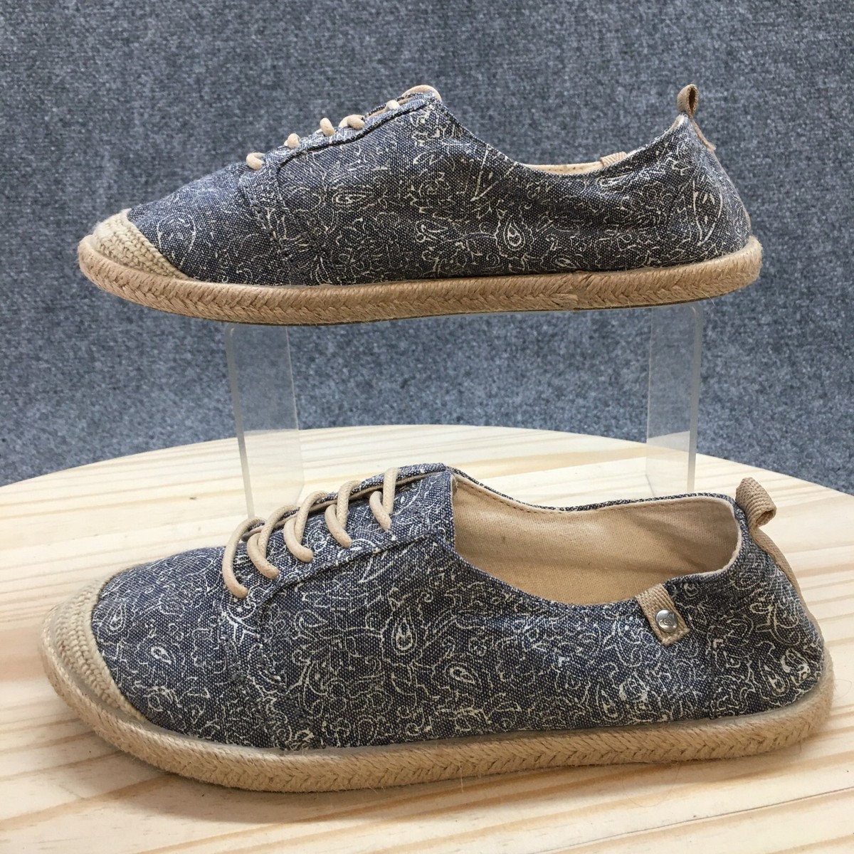 Roxy Espadrille Womens 7.5 Blue Flora Leonie Paisley Lace Up