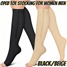 1/3 Zip-Up Compression Socks 20-30mmHg Toeless With Zipper Pain Relief Women Men