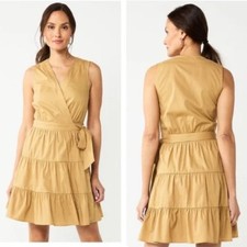 NWT Nine West Tiered Wrap Dress Size XXL Mustard Yellow Garden Party Vacation