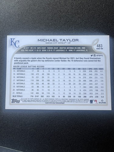 2022 Topps Series 2 Michael Taylor ROYAL BLUE Parallel #483 - Picture 2 of 2