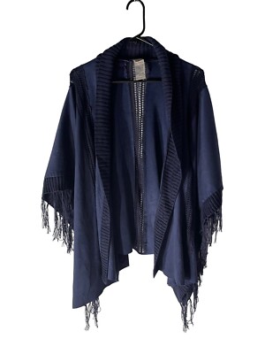Haut Femme Chico's - Taille 0 (Small) - Manches Courtes Crocheté à Franges - Navy/Blanc - Occasion Comme Neuf