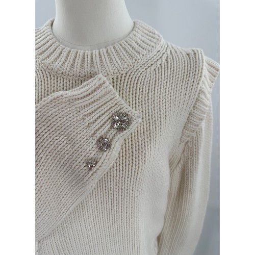 BA&SH Cream Ivory Wool Cotton Chavi Sweater Rhinestones Minimalistic Modern L 3