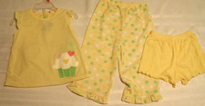 Carter's 3 Piece Polka Dot Yellow Pajama Set Shorts Pants Shirt 24 Months NWT
