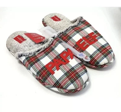 Wondershop Mens PAPA ELF Plaid Soft Slip On Christmas Shoes Slippers Size Medium - Image 1 of 3