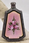 PERFECT Sterling Silver WEBSTER Pink roses Guilloche Enamel Perfume purse bottle
