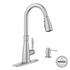 MOEN Boman 87162SRS Single Handle Pull-Down Kitchen Faucet with Soap Dispenser
