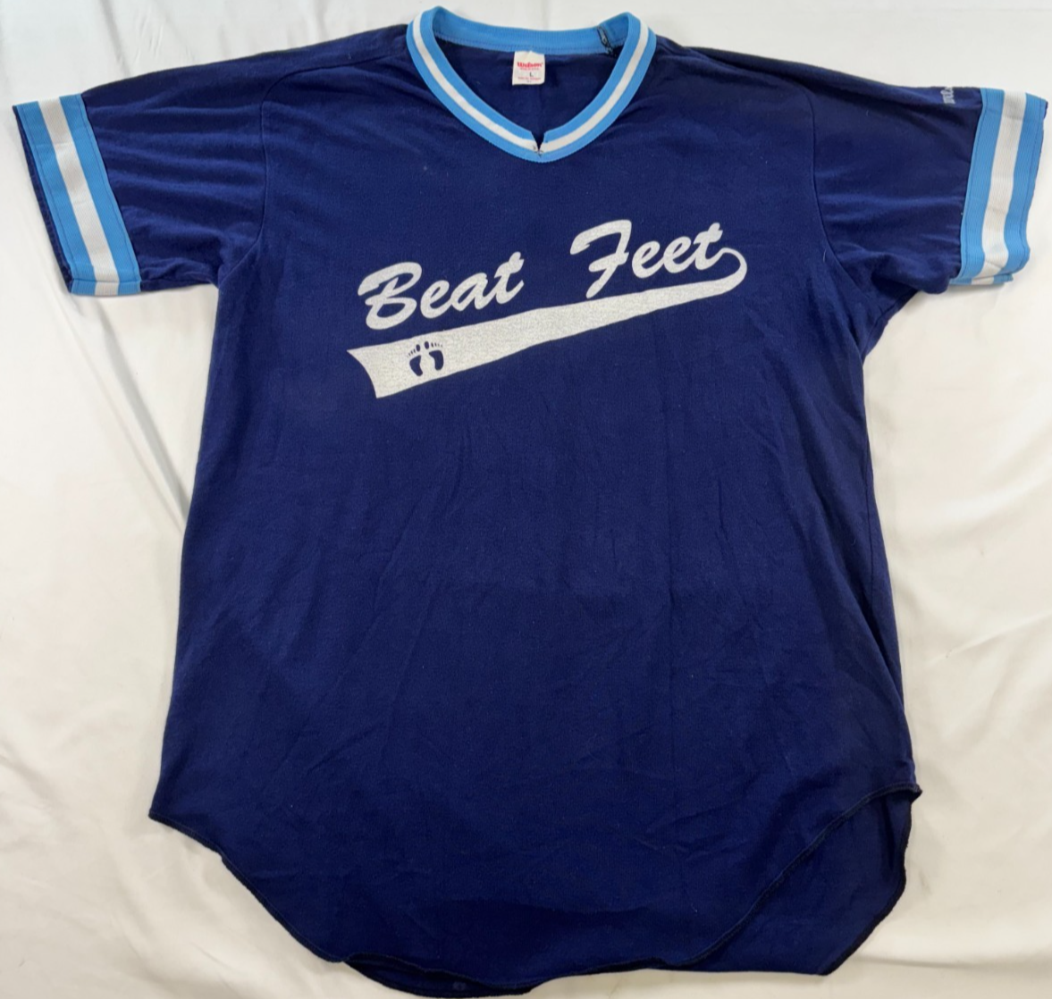 True Vintage Wilson Jersey Mens Large Blue Softball Retro Baseball 80s V-Neck