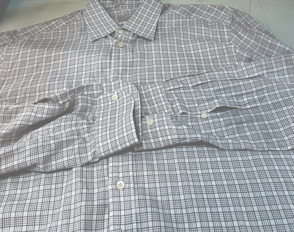 Camisa de Vestir Luciano Barbera Algodón Cuadros Talla XL Hecha en Italia L/S Foto 2 de 3