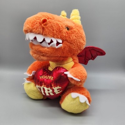 MTY Orange Dragon Valentines Plush ''You're Fire'' Heart Stuffed Animal 12'' HTF
