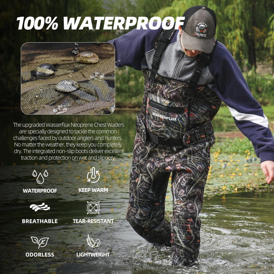 Men’s Chest Waders with Boots – Waterproof 4mm Neoprene Fishing Waders, Reinf... - Image 2 of 4