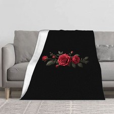 Elegant Red Roses Flannel Blanket - Soft Cozy and Warm for Sofa Travel Bed
