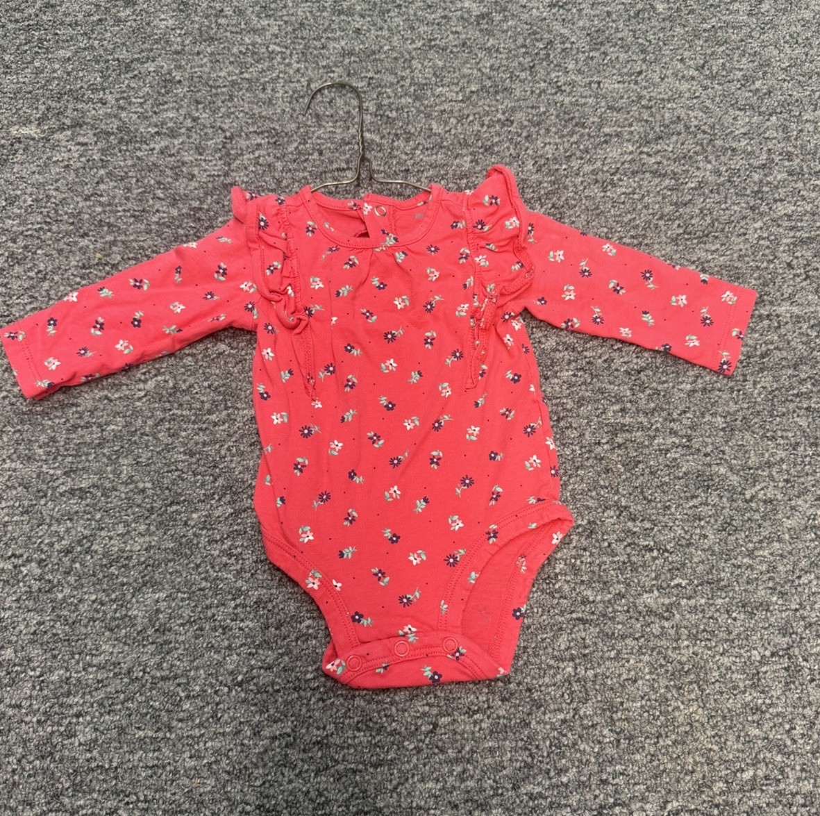 Body Carter's Tejido Algodón Manga Larga Floral Volantes a Presión 6M Rosa