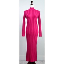 Zara Pink Rib Knit Stretchy Mock Neck Midi Dress