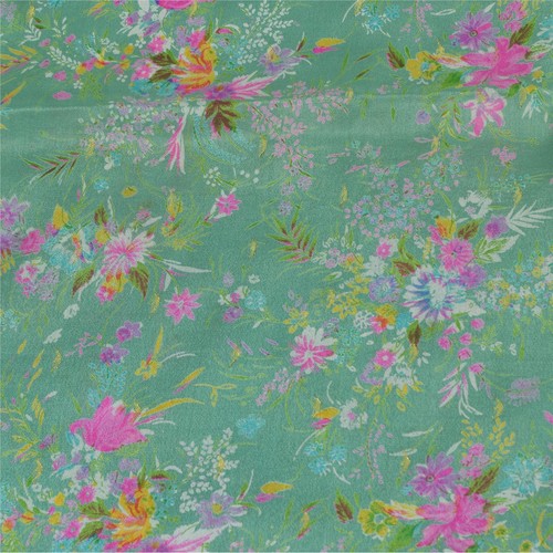 Sanskriti Vintage Sarees Sea-Green 100% Pure Silk Printed Sari 5+Yd Craft Fabric - Picture 11 of 11