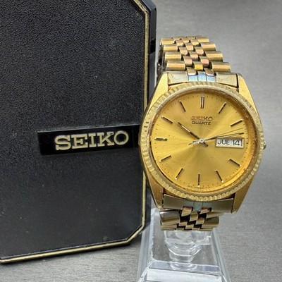 Seiko President Watch Men 36mm Gold Dial Gold Tone Daydate 7n43-8119 New Batt 0C