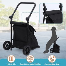 Foldable Stair Climbing Cart with Seat Wheel Grocery Trolley Waterproof Bag