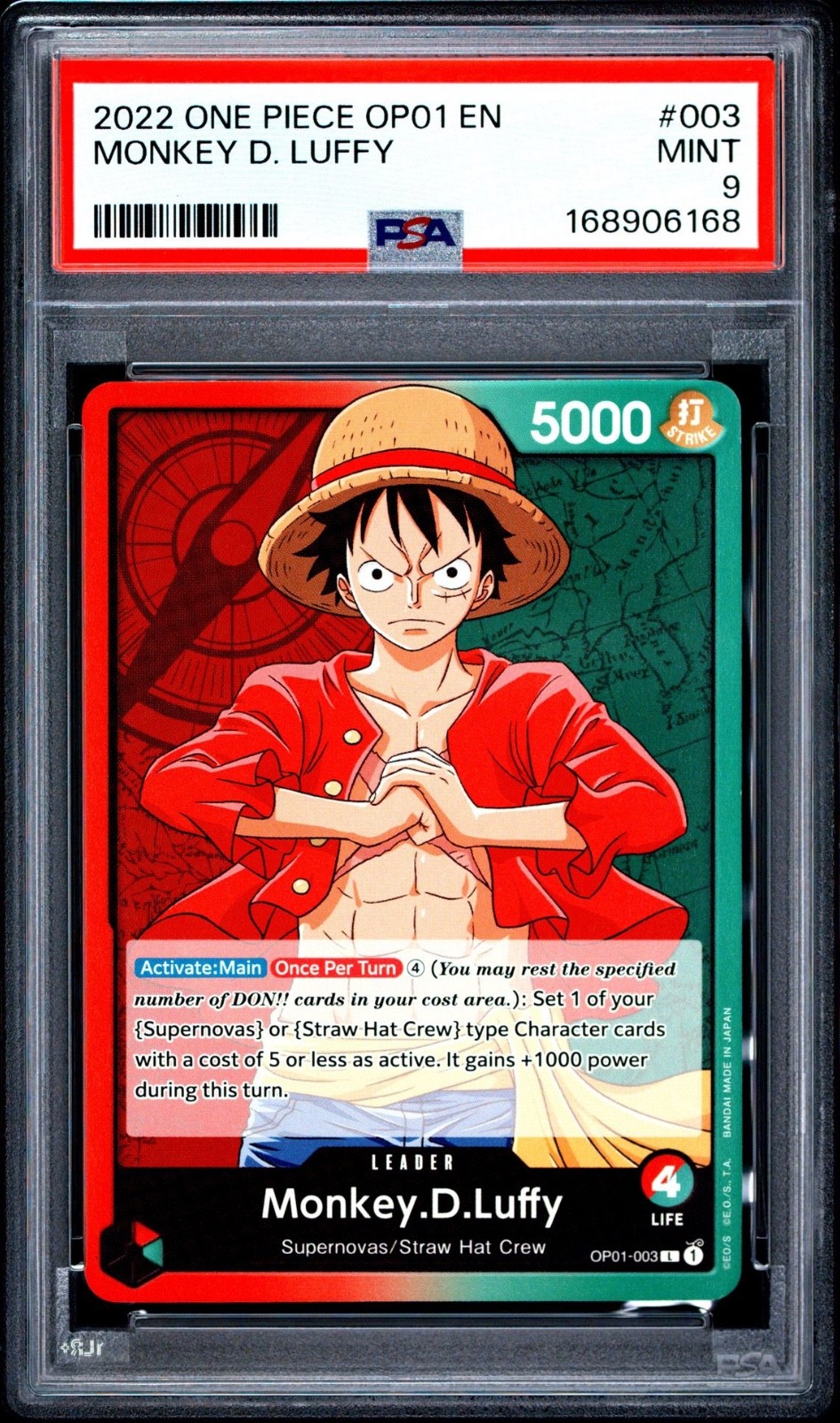 One Piece Monkey D Luffy Pre-Errata Pre Errata OP01-003 PSA 9