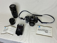 Minolta Maxxum 7000 SLR Film Camera with 3 lenses and Maxxum Flash 2800AF